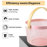 Homestic Metal Mesh Basket for Storage with wooden handle | 400 Gm | Fruit Basket for Kitchen | Kitchen Organizer | Baskets for Organizing Home & Kitchen | Pink | Multipurpose